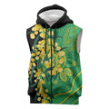Australia Golden Wattle Sleeveless Zip Hoodie Aussie Native Flowers Indigenous Art LT14