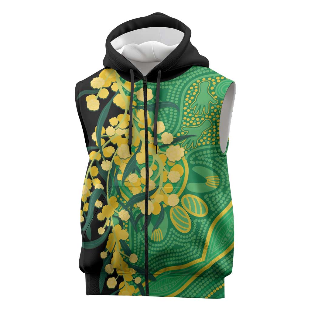 Australia Golden Wattle Sleeveless Zip Hoodie Aussie Native Flowers Indigenous Art LT14