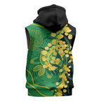 Australia Golden Wattle Sleeveless Zip Hoodie Aussie Native Flowers Indigenous Art LT14