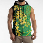 Australia Golden Wattle Sleeveless Zip Hoodie Aussie Native Flowers Indigenous Art LT14