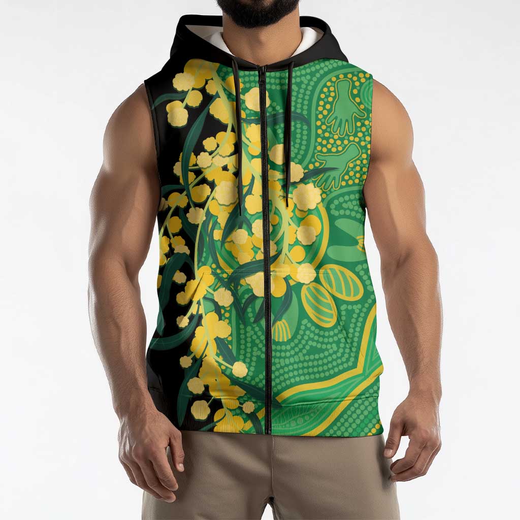 Australia Golden Wattle Sleeveless Zip Hoodie Aussie Native Flowers Indigenous Art LT14