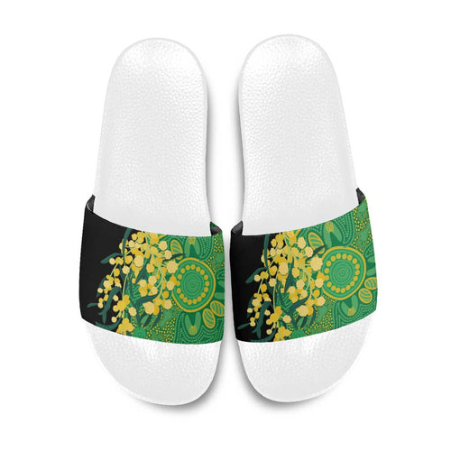 Australia Golden Wattle Slide Sandals Aussie Native Flowers Indigenous Art - Aussie Hoodie