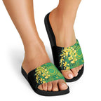 Australia Golden Wattle Slide Sandals Aussie Native Flowers Indigenous Art - Aussie Hoodie