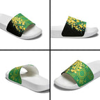 Australia Golden Wattle Slide Sandals Aussie Native Flowers Indigenous Art - Aussie Hoodie