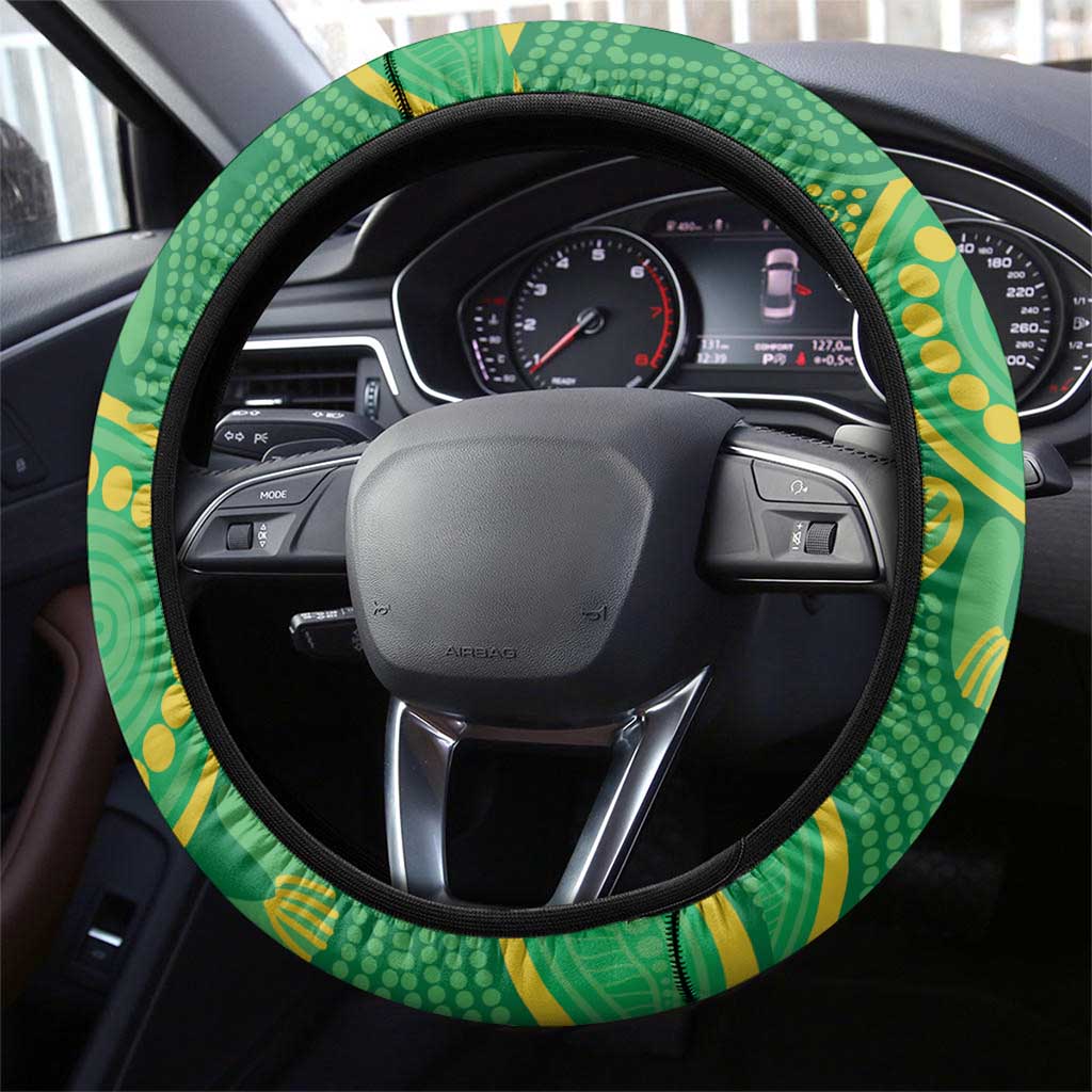 Australia Golden Wattle Steering Wheel Cover Aussie Native Flowers Indigenous Art - Aussie Hoodie