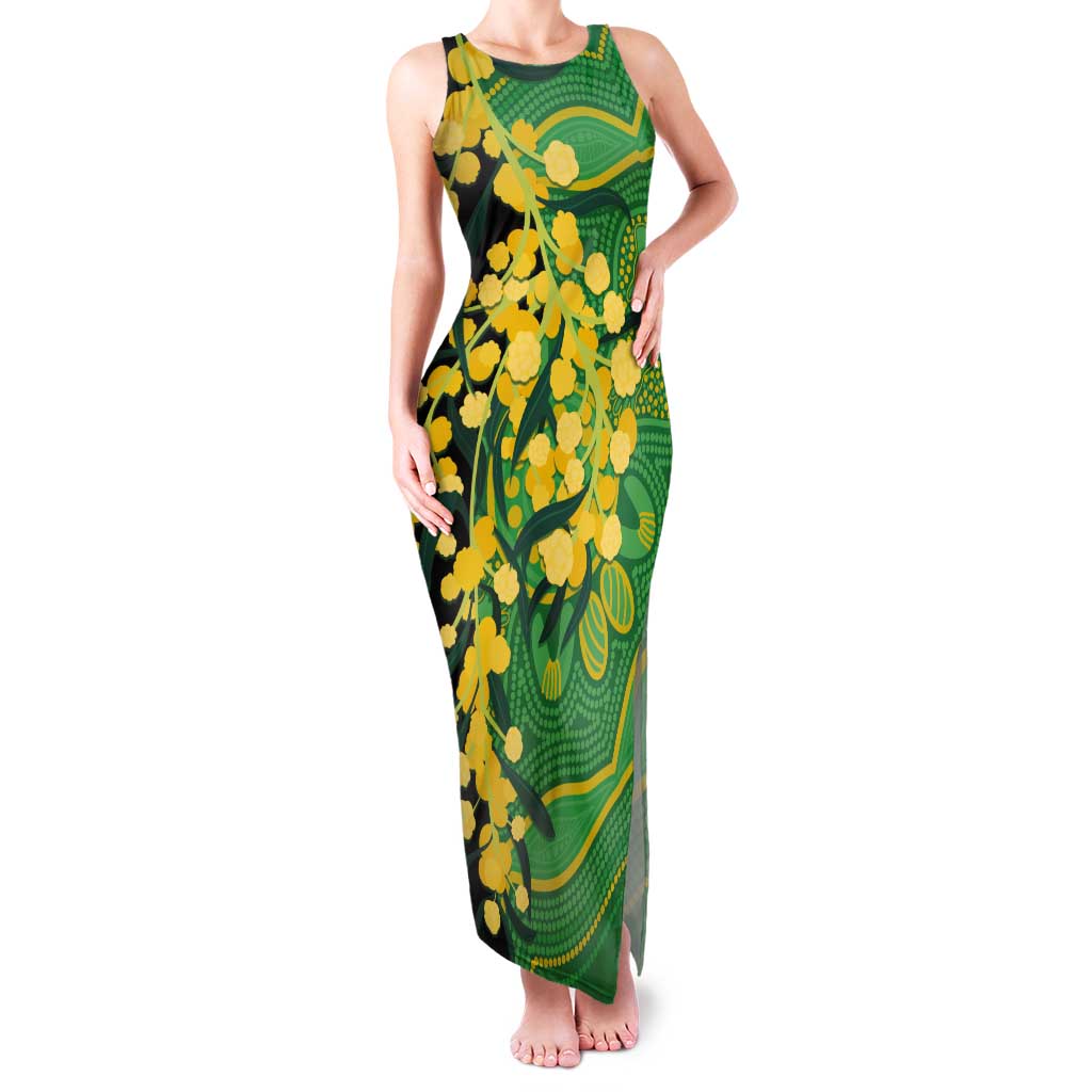 Australia Golden Wattle Tank Maxi Dress Aussie Native Flowers Indigenous Art - Aussie Hoodie