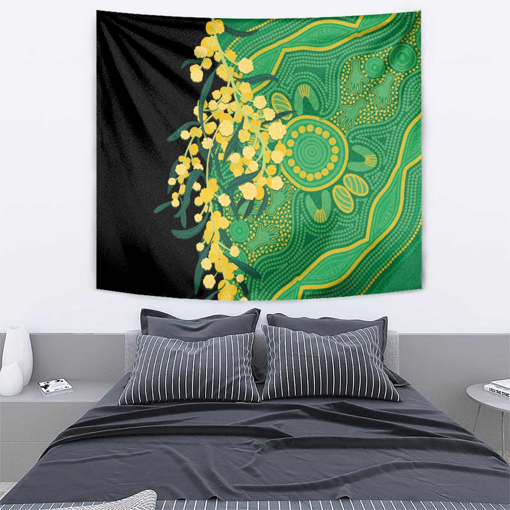 Australia Golden Wattle Tapestry Aussie Native Flowers Indigenous Art - Aussie Hoodie