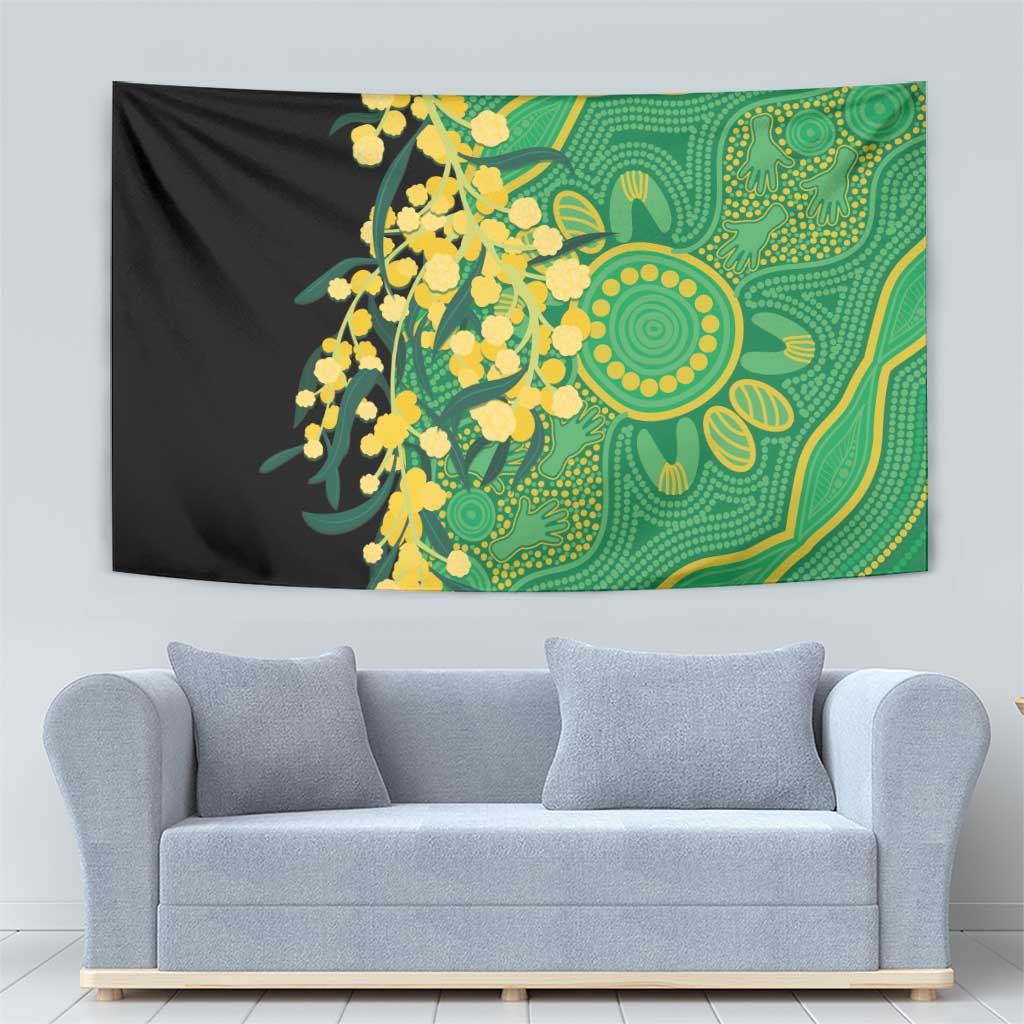 Australia Golden Wattle Tapestry Aussie Native Flowers Indigenous Art - Aussie Hoodie