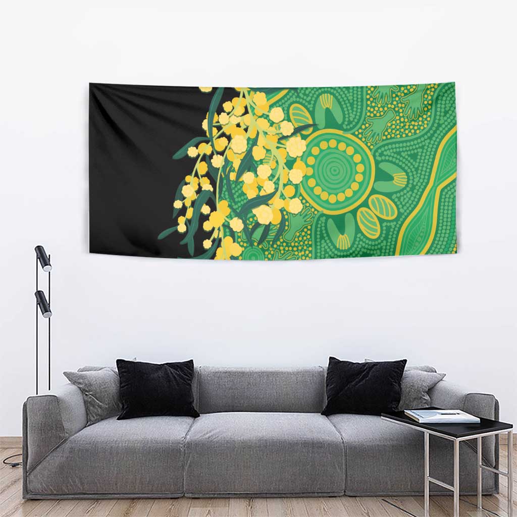 Australia Golden Wattle Tapestry Aussie Native Flowers Indigenous Art - Aussie Hoodie