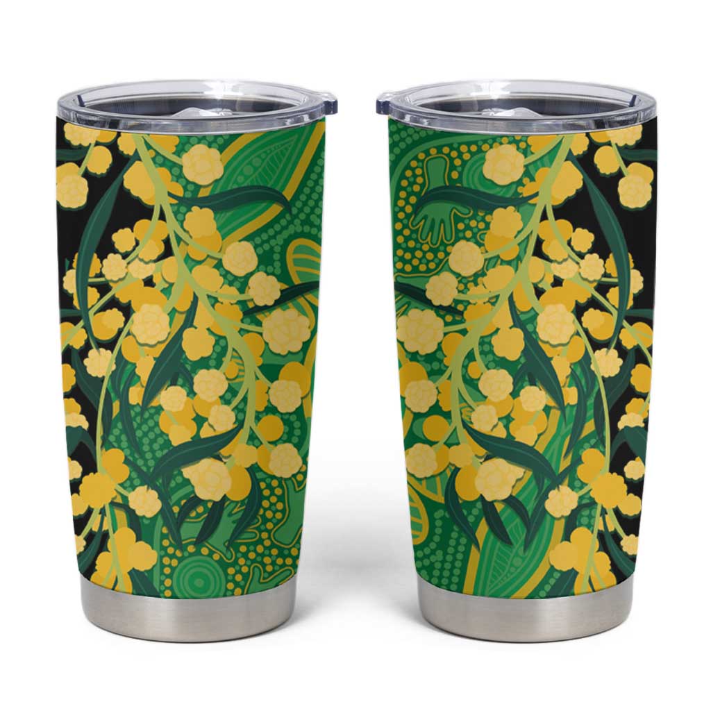 Australia Golden Wattle Tumbler Cup Aussie Native Flowers Indigenous Art - Aussie Hoodie