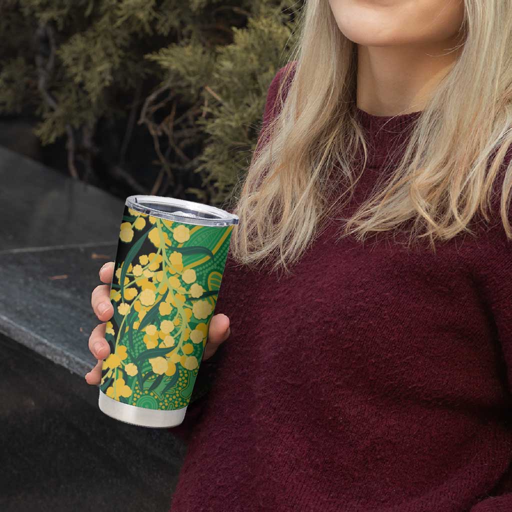 Australia Golden Wattle Tumbler Cup Aussie Native Flowers Indigenous Art - Aussie Hoodie
