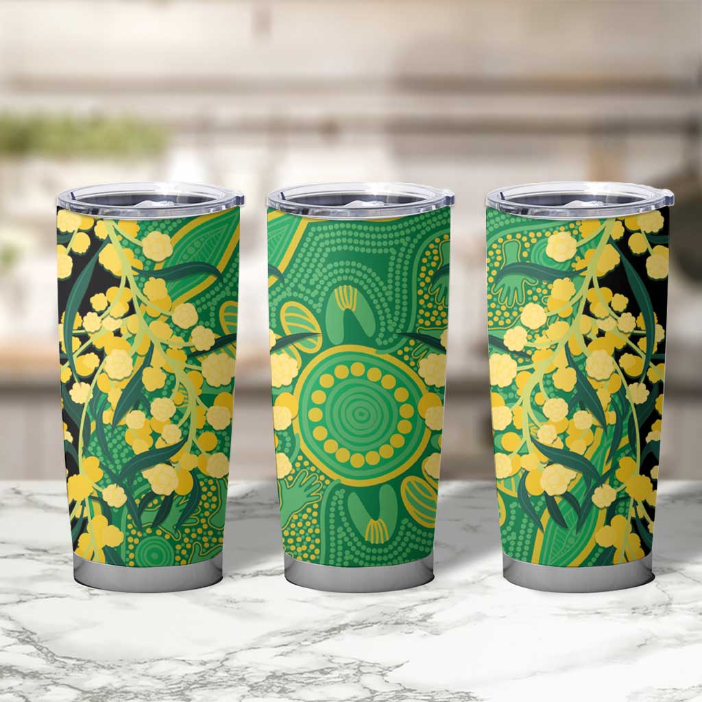 Australia Golden Wattle Tumbler Cup Aussie Native Flowers Indigenous Art - Aussie Hoodie