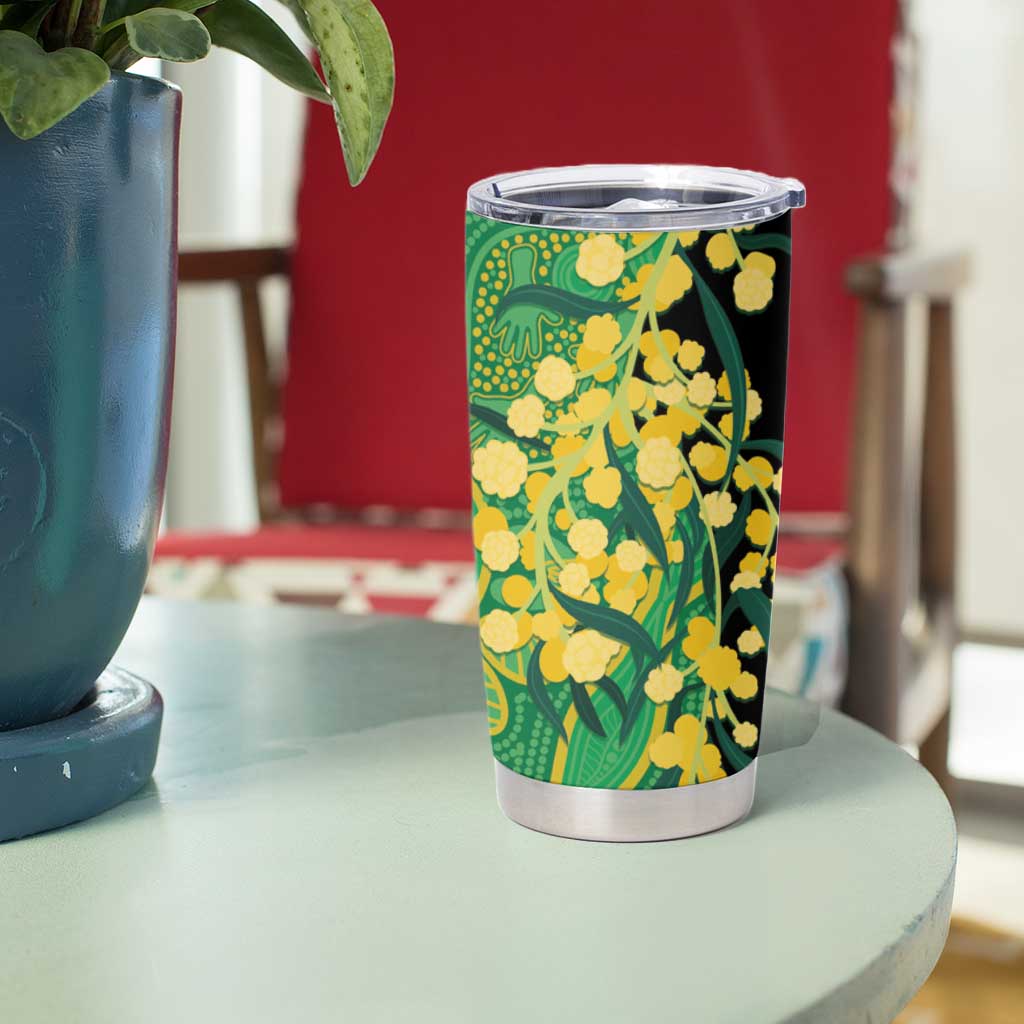 Australia Golden Wattle Tumbler Cup Aussie Native Flowers Indigenous Art - Aussie Hoodie