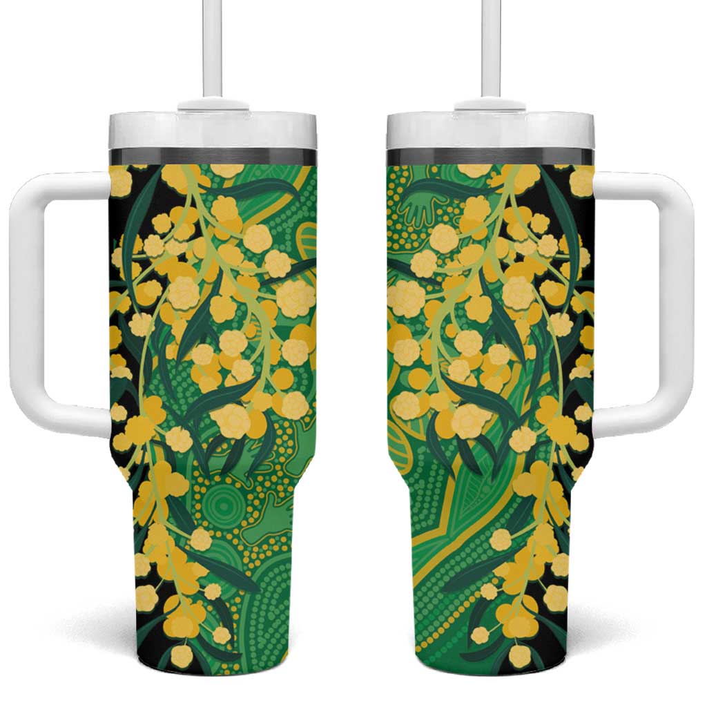 Australia Golden Wattle Tumbler With Handle Aussie Native Flowers Indigenous Art - Aussie Hoodie
