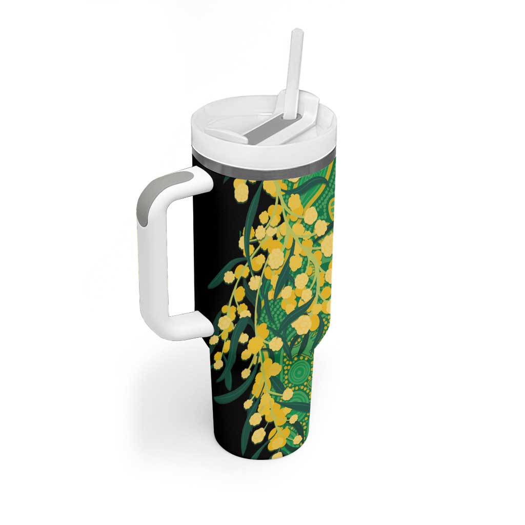 Australia Golden Wattle Tumbler With Handle Aussie Native Flowers Indigenous Art - Aussie Hoodie