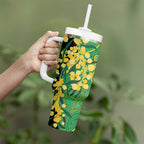 Australia Golden Wattle Tumbler With Handle Aussie Native Flowers Indigenous Art - Aussie Hoodie