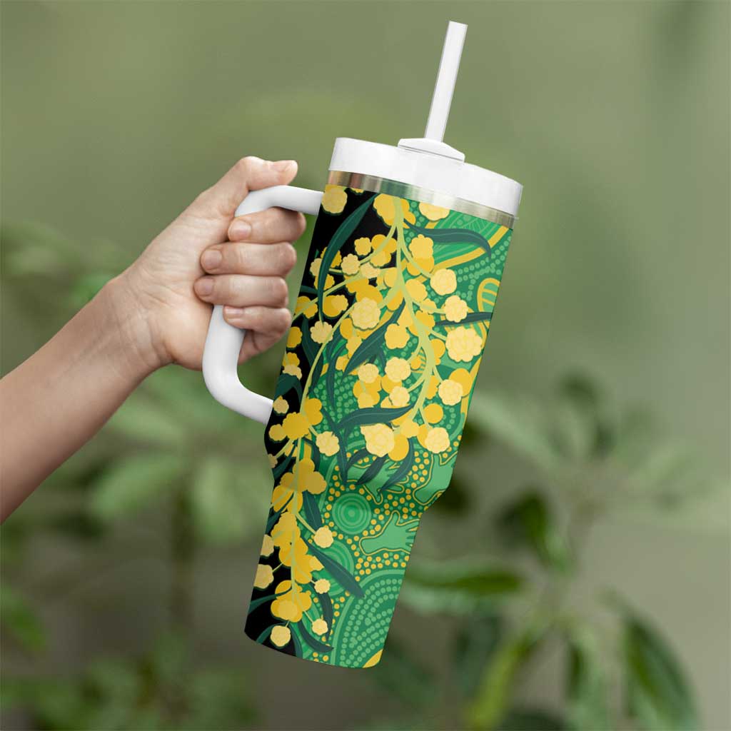 Australia Golden Wattle Tumbler With Handle Aussie Native Flowers Indigenous Art - Aussie Hoodie
