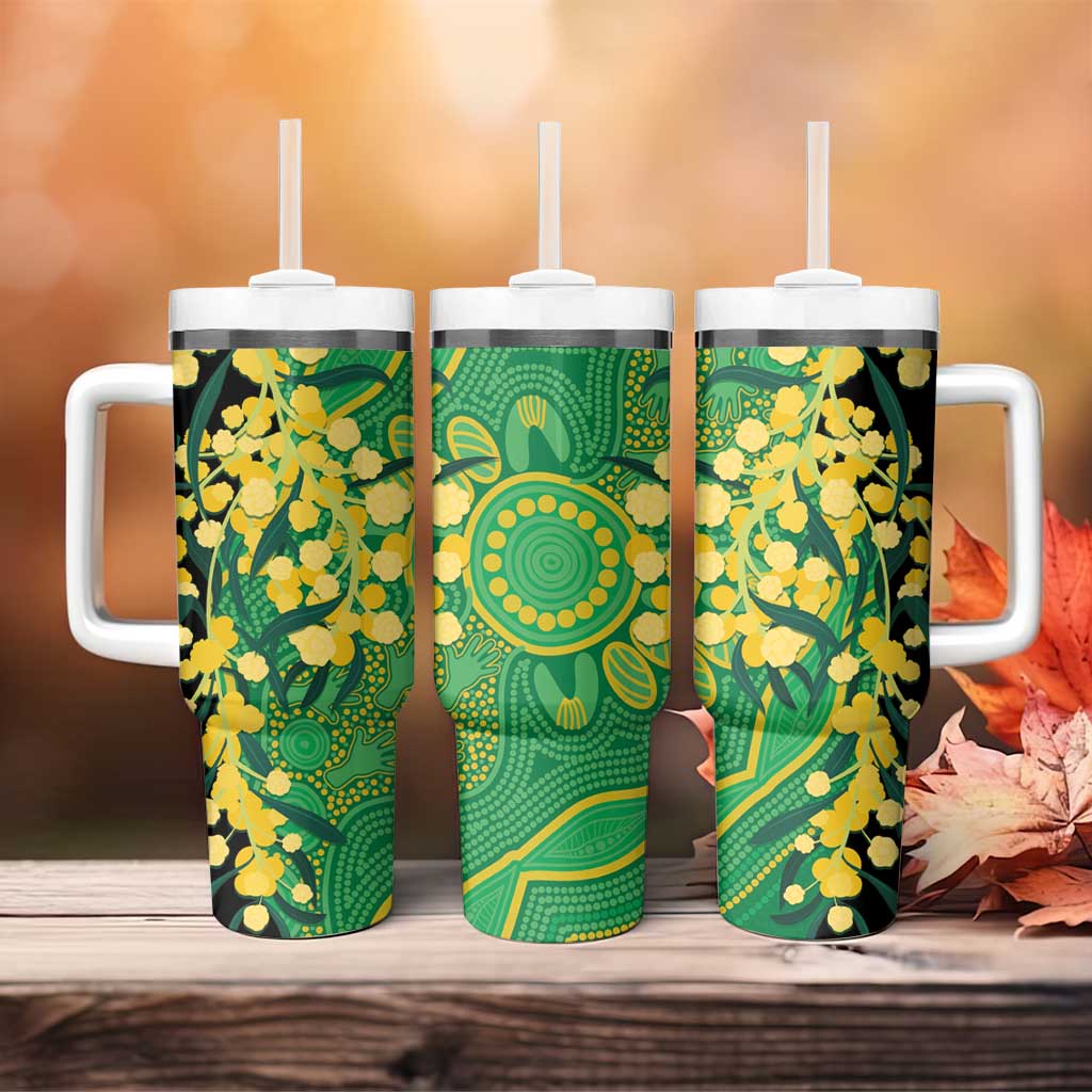 Australia Golden Wattle Tumbler With Handle Aussie Native Flowers Indigenous Art - Aussie Hoodie
