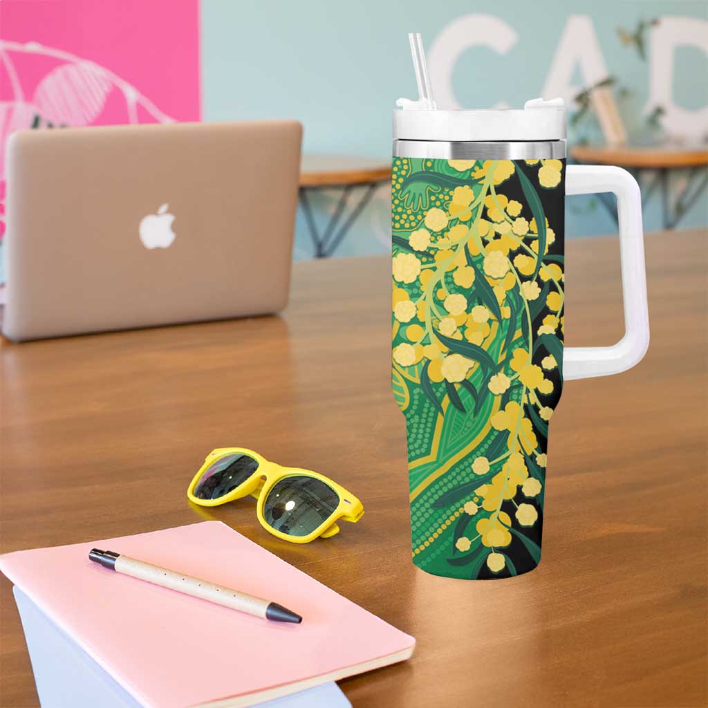 Australia Golden Wattle Tumbler With Handle Aussie Native Flowers Indigenous Art - Aussie Hoodie