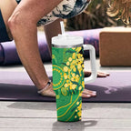 Australia Golden Wattle Tumbler With Handle Aussie Native Flowers Indigenous Art - Aussie Hoodie
