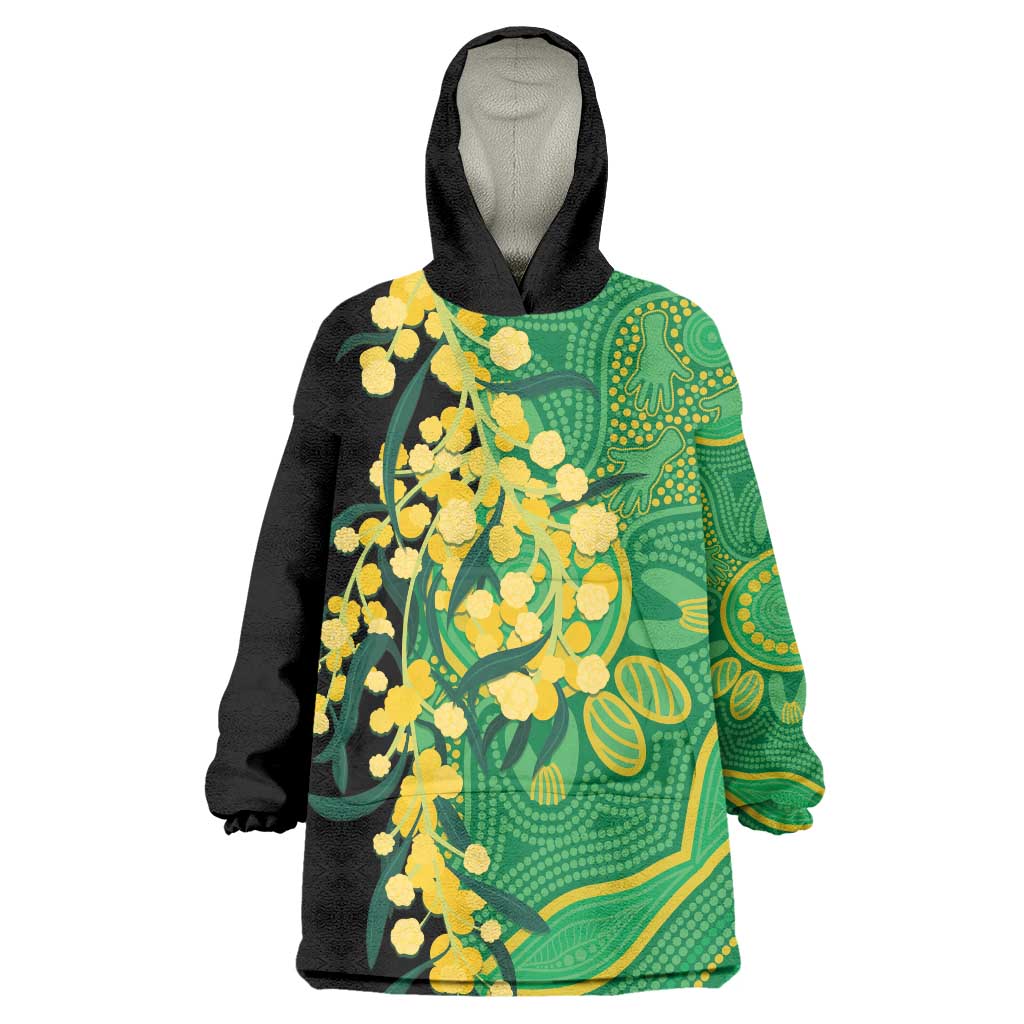 Australia Golden Wattle Wearable Blanket Hoodie Aussie Native Flowers Indigenous Art - Aussie Hoodie