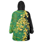 Australia Golden Wattle Wearable Blanket Hoodie Aussie Native Flowers Indigenous Art - Aussie Hoodie