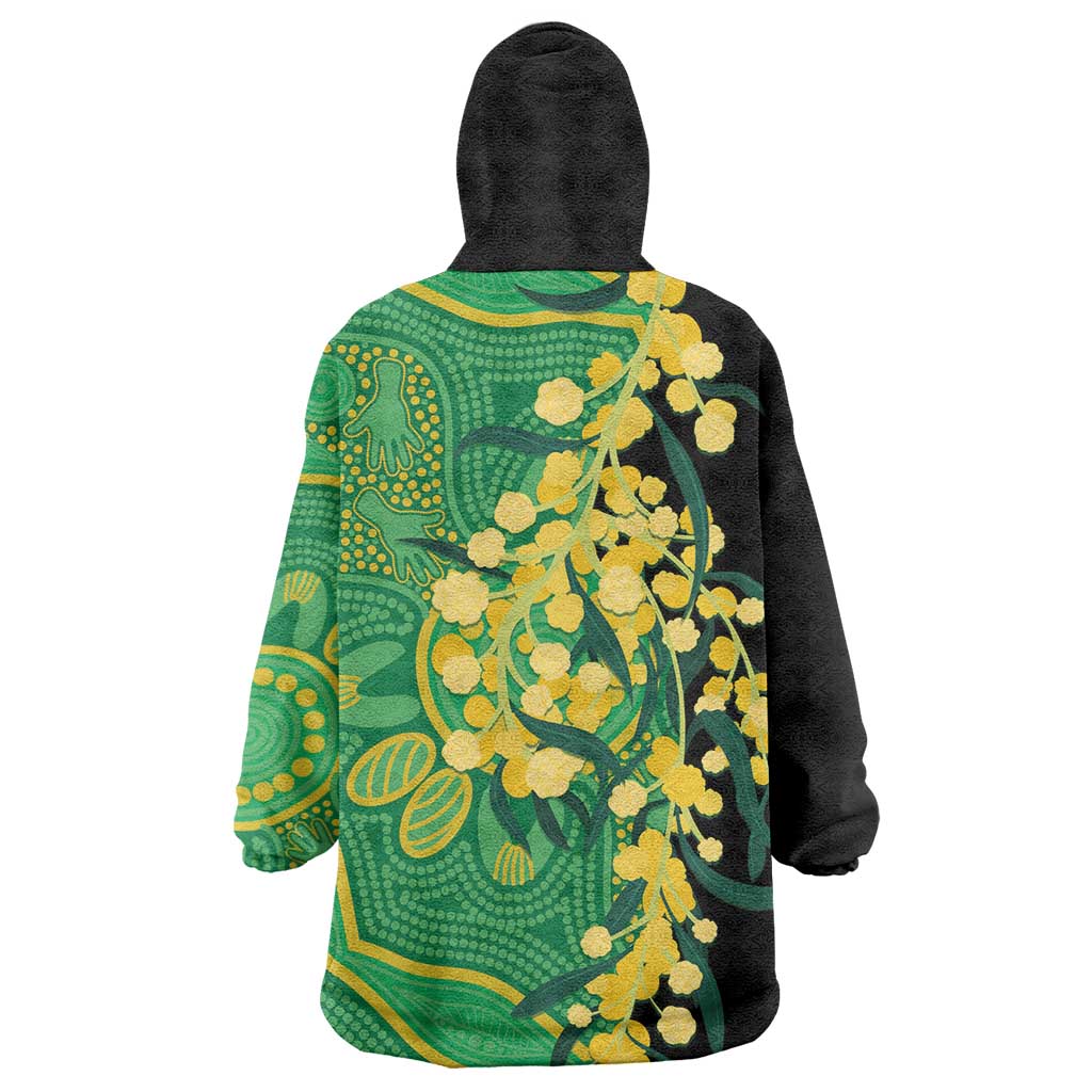 Australia Golden Wattle Wearable Blanket Hoodie Aussie Native Flowers Indigenous Art - Aussie Hoodie