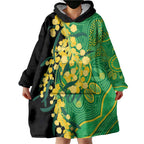 Australia Golden Wattle Wearable Blanket Hoodie Aussie Native Flowers Indigenous Art - Aussie Hoodie