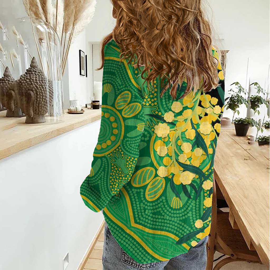Australia Golden Wattle Women Casual Shirt Aussie Native Flowers Indigenous Art - Aussie Hoodie