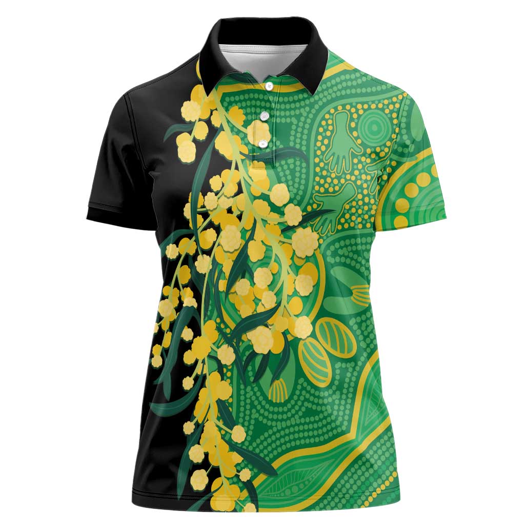 Australia Golden Wattle Women Polo Shirt Aussie Native Flowers Indigenous Art - Aussie Hoodie