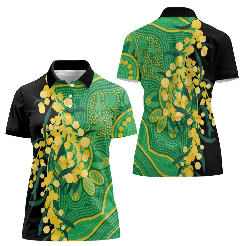 Australia Golden Wattle Women Polo Shirt Aussie Native Flowers Indigenous Art - Aussie Hoodie