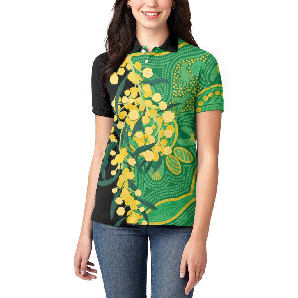 Australia Golden Wattle Women Polo Shirt Aussie Native Flowers Indigenous Art - Aussie Hoodie
