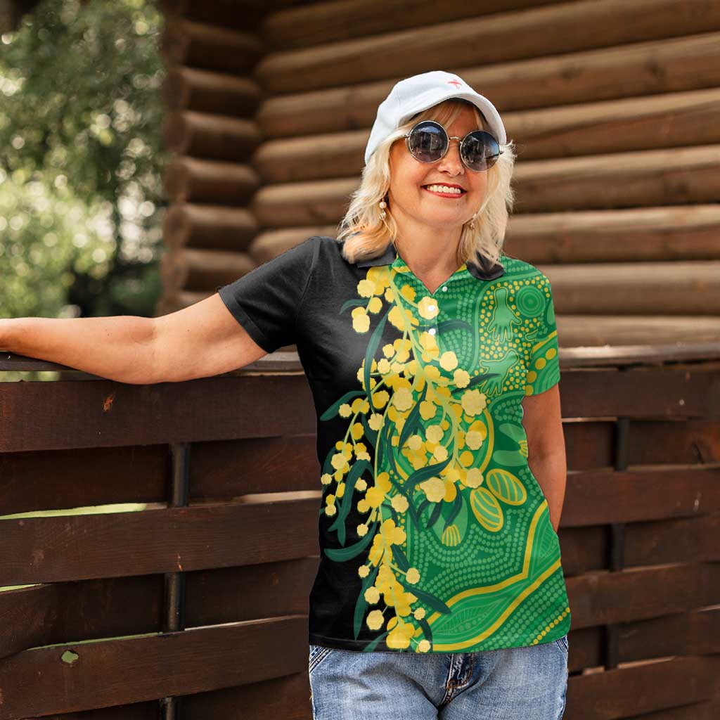 Australia Golden Wattle Women Polo Shirt Aussie Native Flowers Indigenous Art - Aussie Hoodie