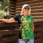 Australia Golden Wattle Women Polo Shirt Aussie Native Flowers Indigenous Art - Aussie Hoodie