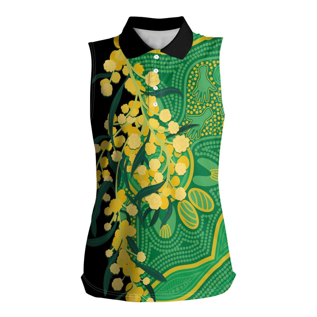 Australia Golden Wattle Women Sleeveless Polo Shirt Aussie Native Flowers Indigenous Art - Aussie Hoodie