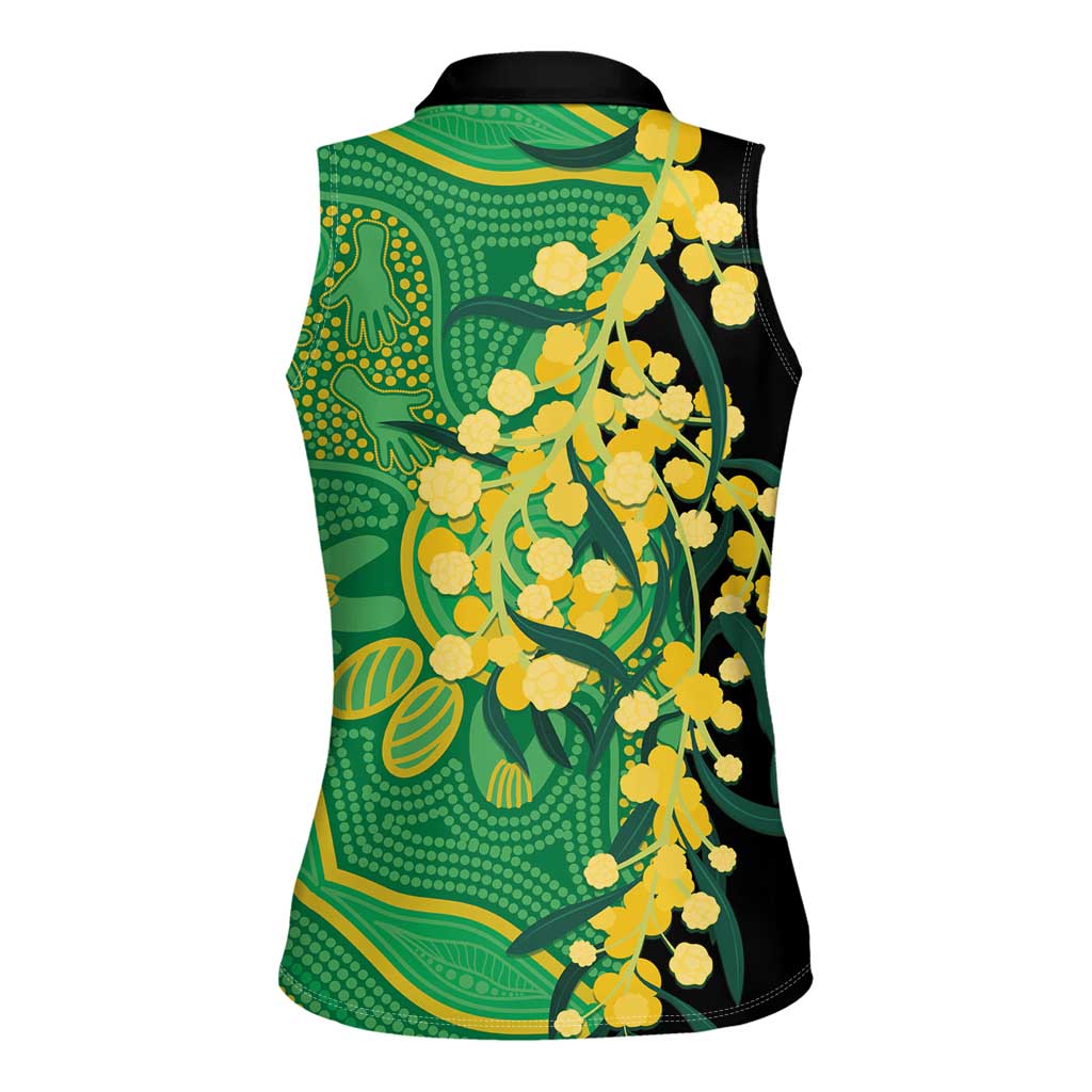 Australia Golden Wattle Women Sleeveless Polo Shirt Aussie Native Flowers Indigenous Art - Aussie Hoodie