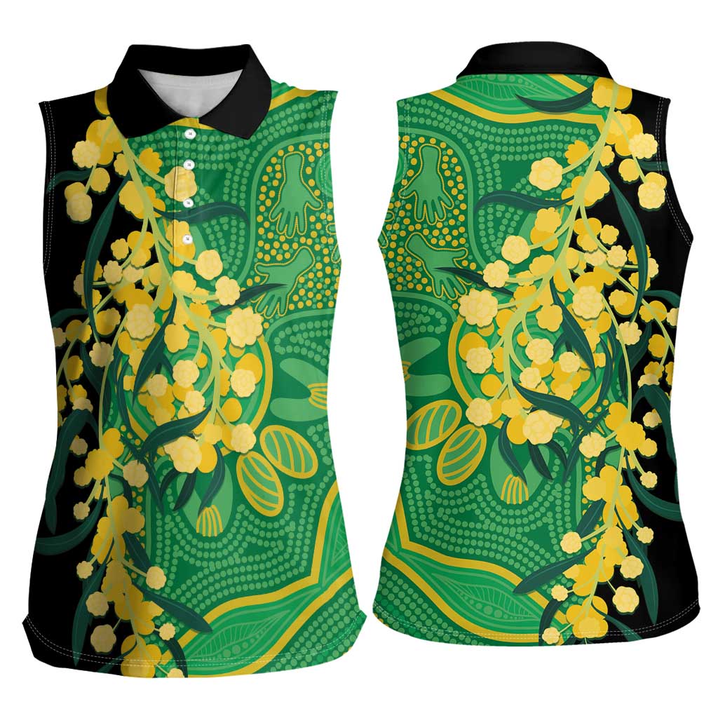 Australia Golden Wattle Women Sleeveless Polo Shirt Aussie Native Flowers Indigenous Art - Aussie Hoodie