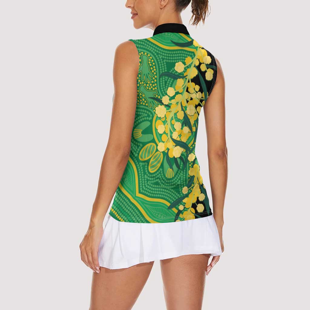 Australia Golden Wattle Women Sleeveless Polo Shirt Aussie Native Flowers Indigenous Art - Aussie Hoodie