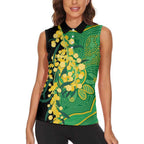 Australia Golden Wattle Women Sleeveless Polo Shirt Aussie Native Flowers Indigenous Art - Aussie Hoodie