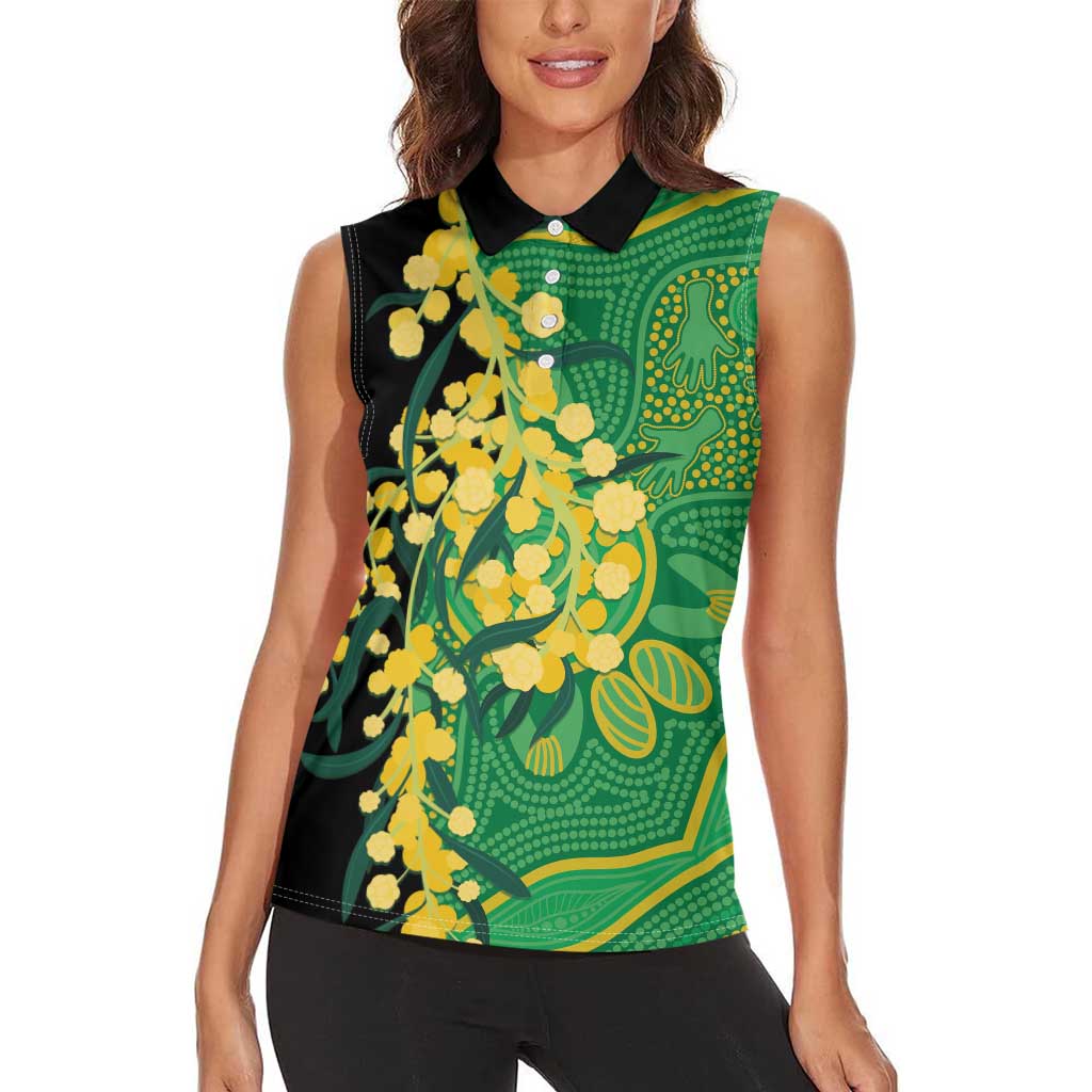 Australia Golden Wattle Women Sleeveless Polo Shirt Aussie Native Flowers Indigenous Art - Aussie Hoodie
