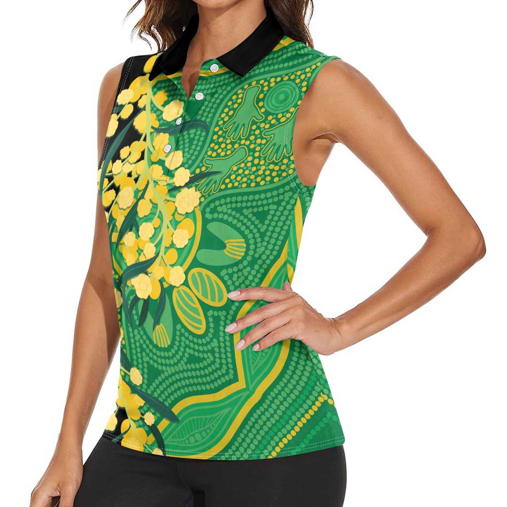Australia Golden Wattle Women Sleeveless Polo Shirt Aussie Native Flowers Indigenous Art - Aussie Hoodie