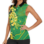 Australia Golden Wattle Women Sleeveless Polo Shirt Aussie Native Flowers Indigenous Art - Aussie Hoodie