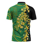 Australia Golden Wattle Zipper Polo Shirt Aussie Native Flowers Indigenous Art - Aussie Hoodie