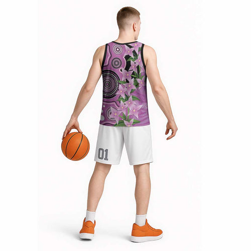 Australia Boronia Basketball Jersey Aussie Native Flowers Indigenous Art - Aussie Hoodie