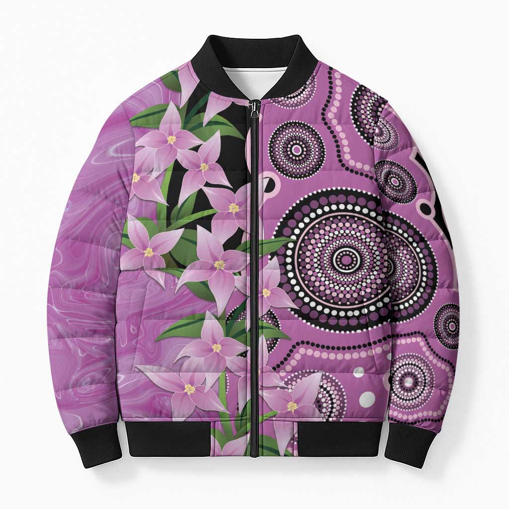 Australia Boronia Bomber Puffer Jacket Aussie Native Flowers Indigenous Art - Aussie Hoodie