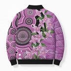 Australia Boronia Bomber Puffer Jacket Aussie Native Flowers Indigenous Art - Aussie Hoodie