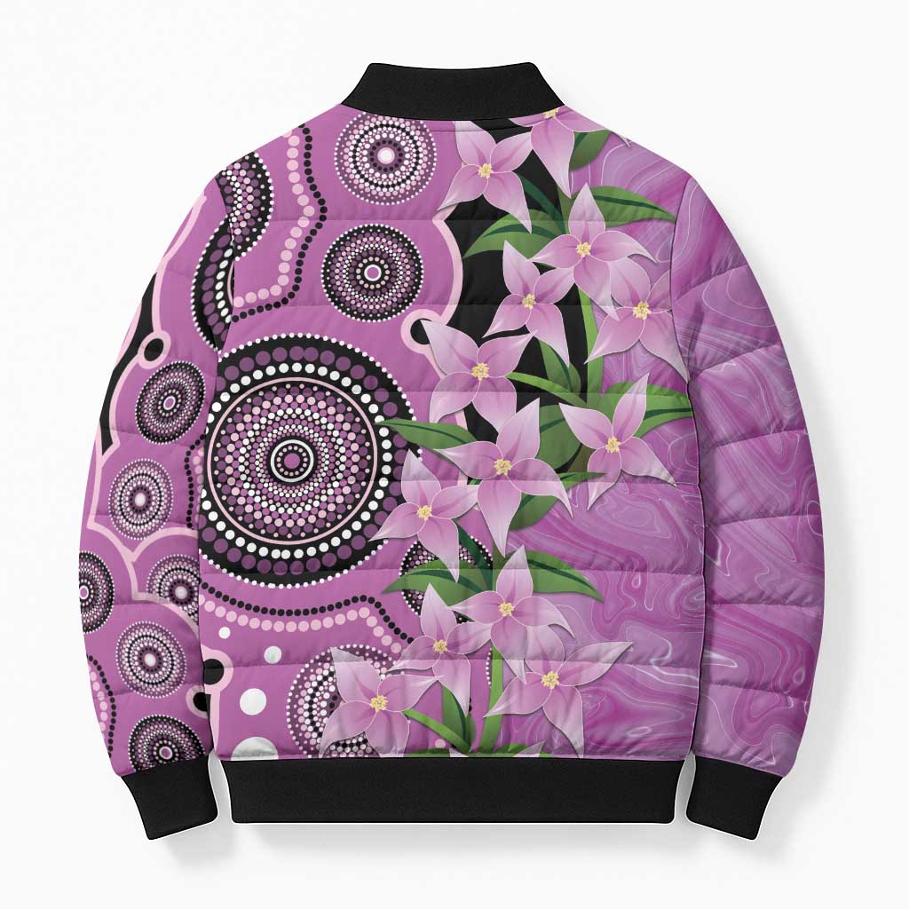 Australia Boronia Bomber Puffer Jacket Aussie Native Flowers Indigenous Art - Aussie Hoodie