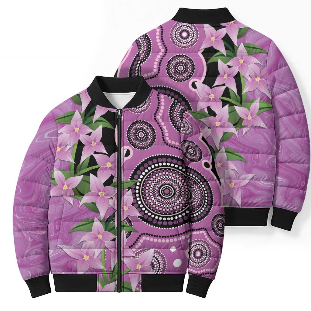 Australia Boronia Bomber Puffer Jacket Aussie Native Flowers Indigenous Art - Aussie Hoodie