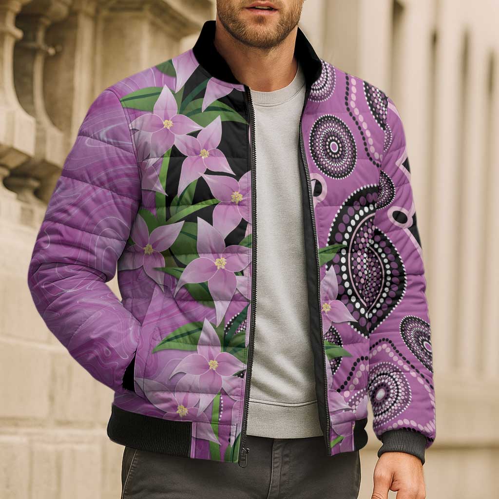 Australia Boronia Bomber Puffer Jacket Aussie Native Flowers Indigenous Art - Aussie Hoodie