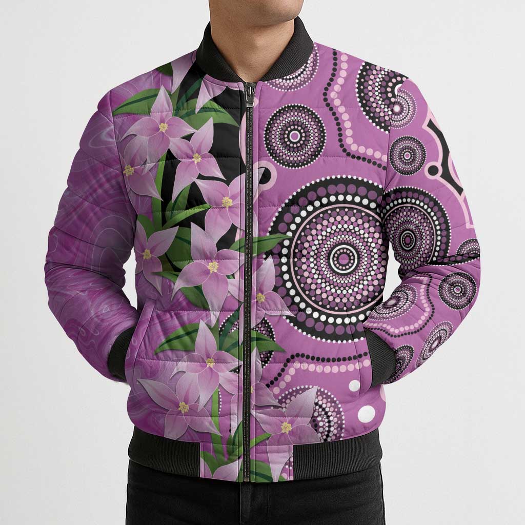 Australia Boronia Bomber Puffer Jacket Aussie Native Flowers Indigenous Art - Aussie Hoodie